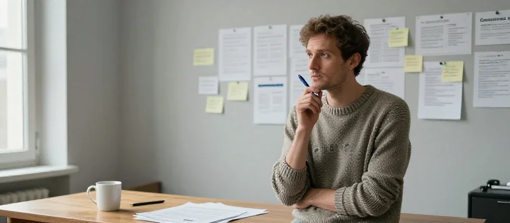 Un professionnel français planifie une stratégie marketing avec des notes sur un mur de bureau.
